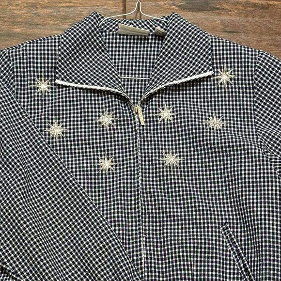 Vtg Alfred Dunner PETITE Blue Gingham Checked Jacket Embroidered Flowers Sz 10P - Picture 2 of 8